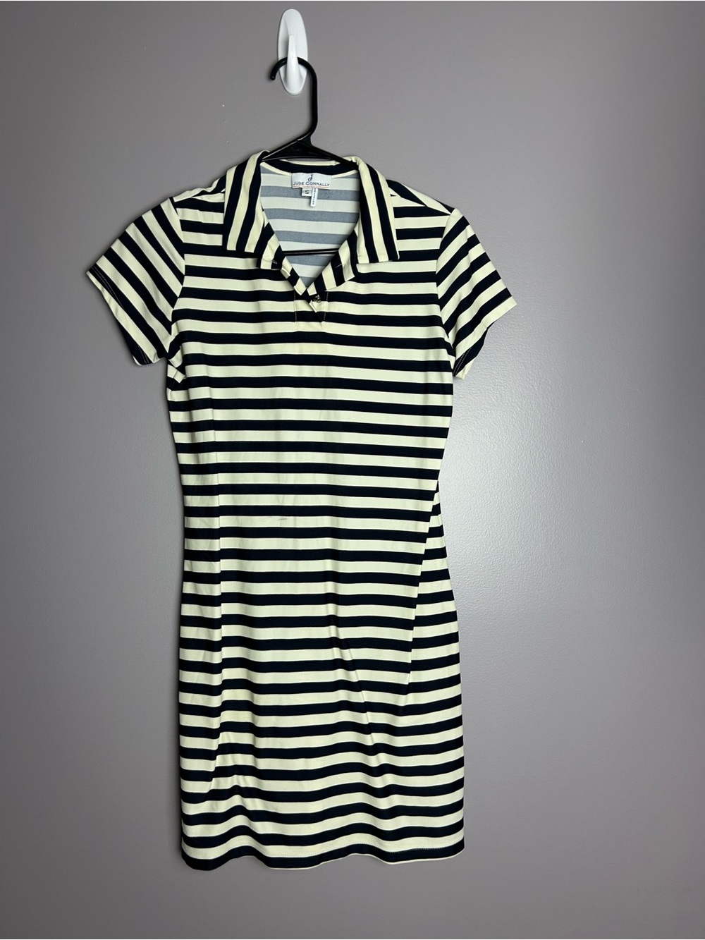Jude Connally Black & Cream Striped Polo Mini Dress Small